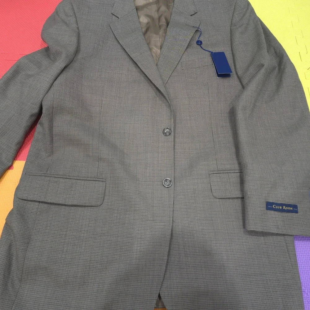 Club Room Sport Coat Men's 44L Olive Black Micro-Check 100% Pure Wool 2-Button‎
